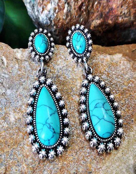 

10pair creativity new drop shape turquoise retro exaggerated earrings european and american fashion personality women accessories9209219, Silver