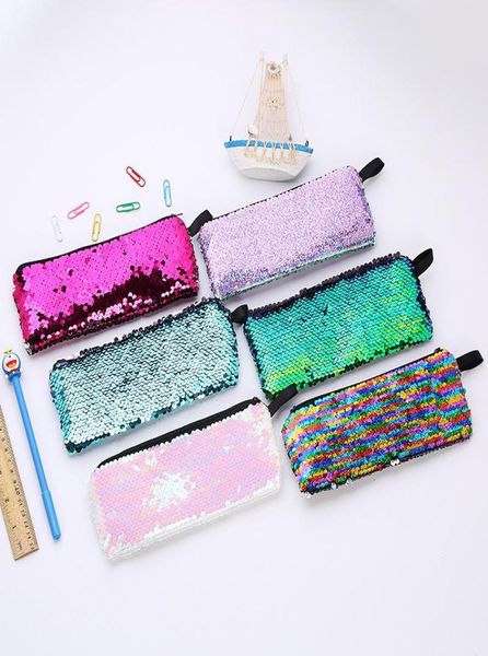 

6styles mermaid sequins storage bag sequins student pencil case glitter student cosmetic bag kids coin bags party favor7848792, White