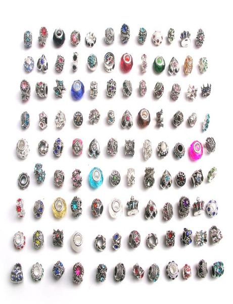 

100pcslot mix style colorful rhinestone metal big hole beads crystal glass charms fit european diy bracelet jewel2020268, Black