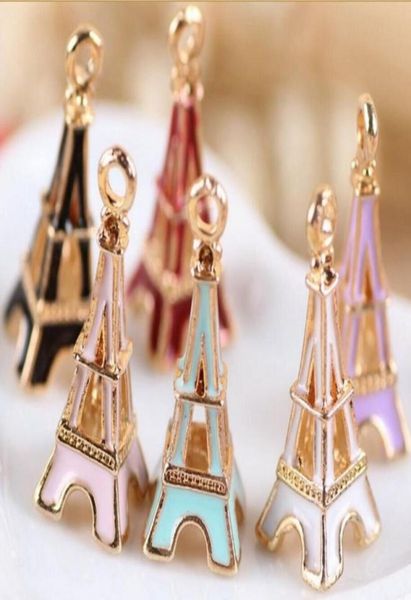 

whole 50pcslot oil drop fashion zinc alloy hollow eiffel tower charm pendants goldcolor floating enamel fashion jewelry acce8596782, Bronze;silver