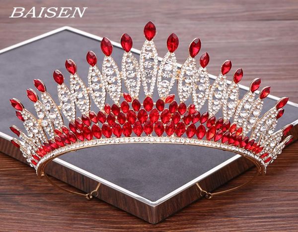 

red rhinestone wedding tiara jewelry bridal hair accessories luxurious bride crown headpiece bridal tiara hair ornament mx2007209573034, White;golden