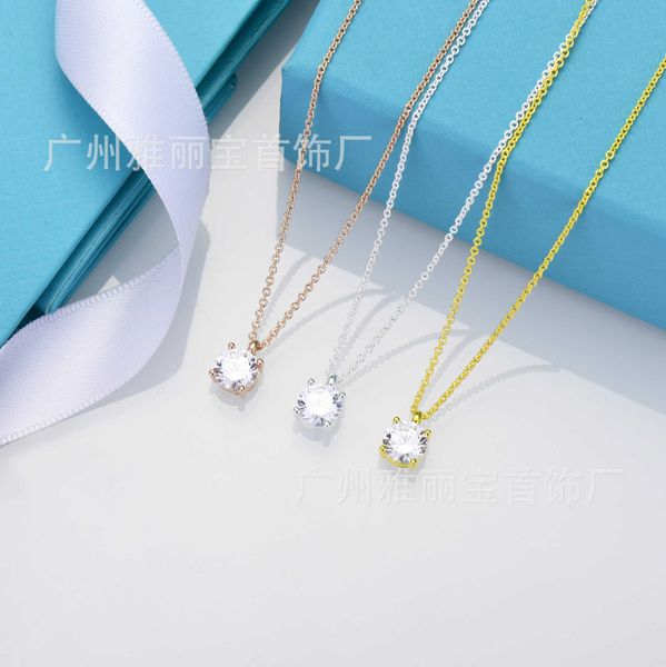 

original new high version tiffayffay four claw simulatiffayon necklace female white copper plated with 18k rose gold simple and fashionable, Black