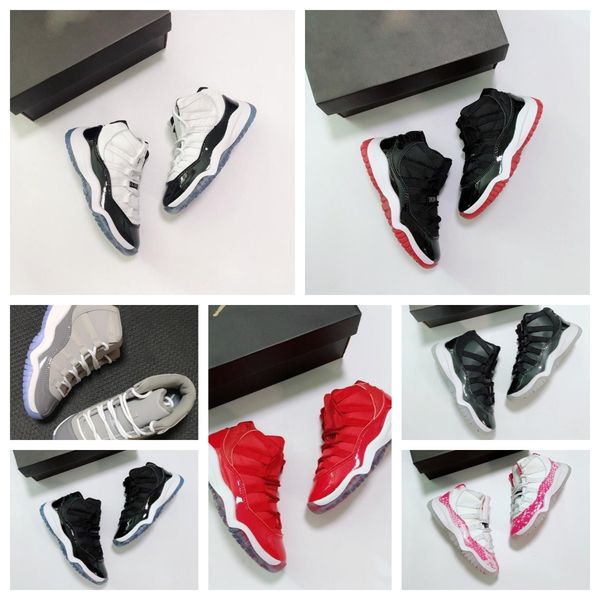 

infant designer kids shoes td cool grey 11 xi sneaker concord space jam metallic silver jumpman snakeskin bred legend blue children boys gir, Black