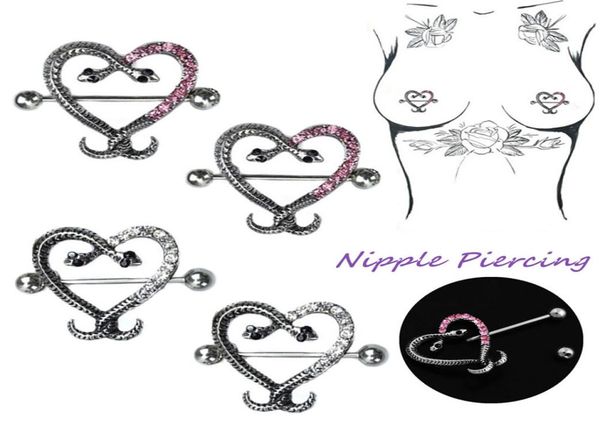 

women stainless steel nipple rings crystal heart shape snake nipple barbell piercing ring body piercing jewelry8972878, Silver