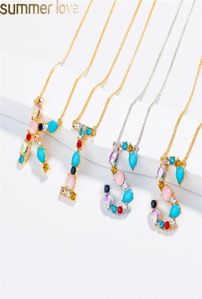 

colorful 26 letter initial necklace with crystals stone pendant for women personalized mother039s day jewelry gifts4615504, Silver
