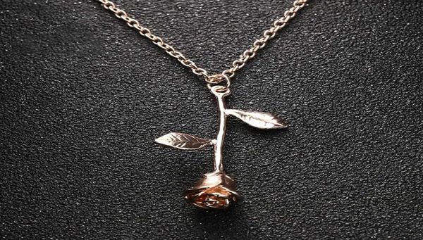 

delicate rose flower pendant necklace charm gold silver plated beauty rose jewelry necklace silver plated charm valentine gifts3999476