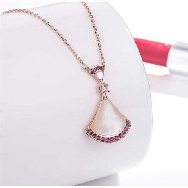 

thick gold skirt necklace white mother-of-pearl fan 18k rose gold fan-shaped pendant turquoise light luxury clavicle chain, Silver