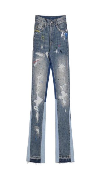 

22ss print ripped embroidered washed jeans men women eu size heavy fabric pants fashion9782596, Blue