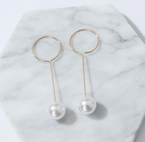 

e197 korean style pearl earrings celebrity wind long pearl circle tassel earrings simple lady3394055, Golden;silver