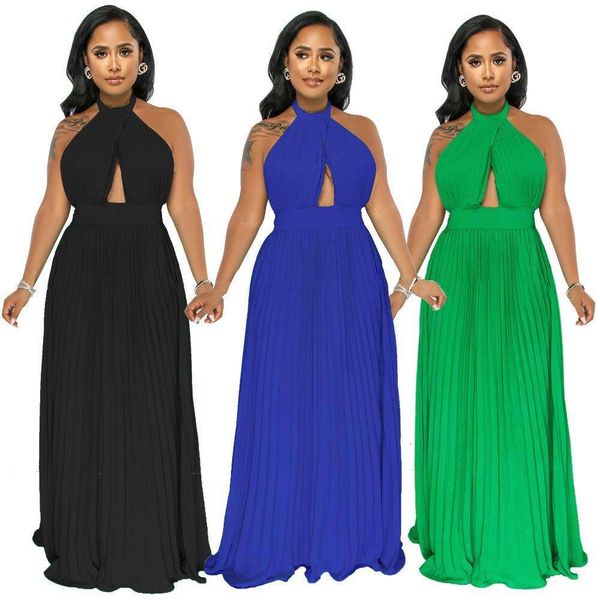 

cross border european and american amazon chiffon solid color backless pleated suspender dress, Black;gray
