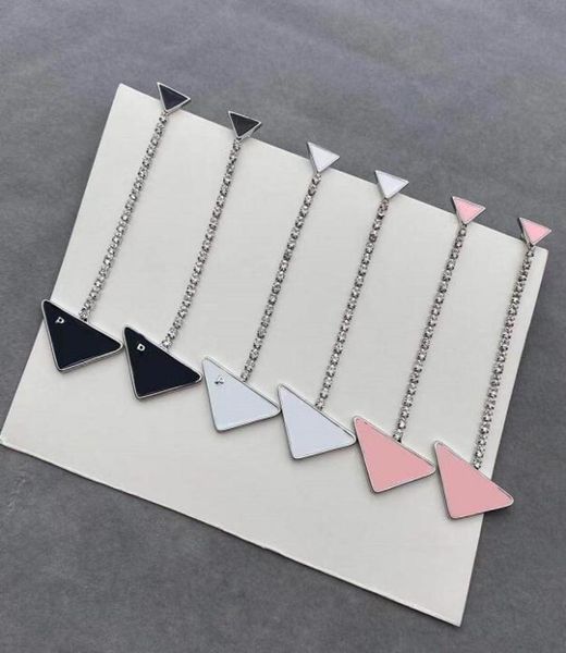

designer long stud dangler hoop black white drop for women triangle shaped earrings brand letter wedding girl ears jewelry gift ac8980910, Golden;silver