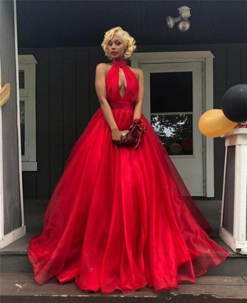 

red prom dresses 2019 a line halter plus size organza skirt black girls 2k19 couple fashion backless formal evening party go8300973