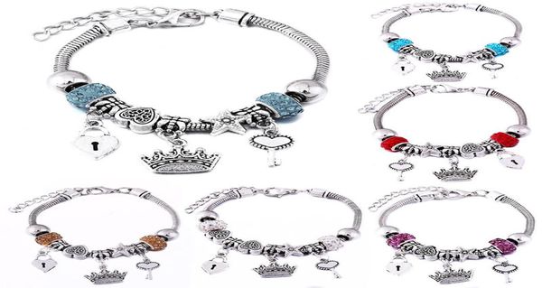 

crown charm bangle jewelry lobster buckle snake chain beaded bangles for women summer romantic gift fashion accessories bracelet8147491, Black