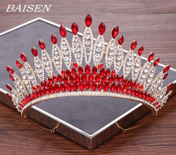 

red rhinestone wedding tiara jewelry bridal hair accessories luxurious bride crown headpiece bridal tiara hair ornament mx2007202965993, White;golden
