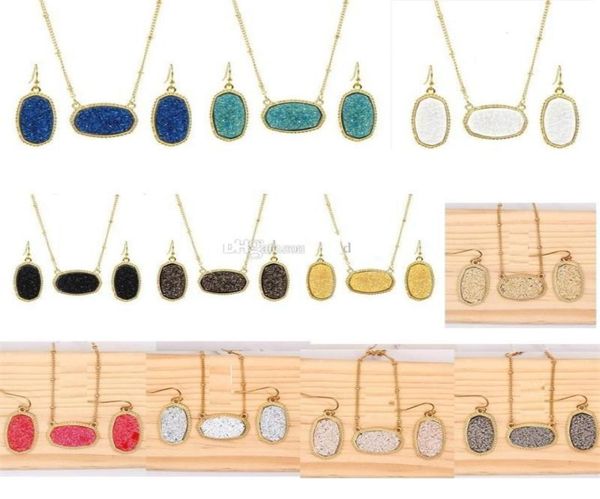 

gold silver plated drusy druzy necklace style drop earrings jewelry set resin glitter choker for women6999612