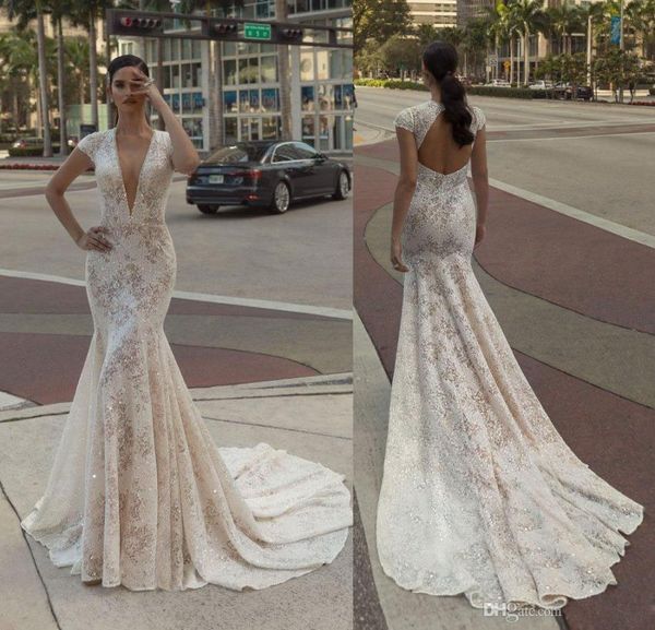 

crystal design mermaid wedding dresses deep v neck back hollow dresses bridal gowns lace sequins abiti da sposa vestido de novia3039093, White