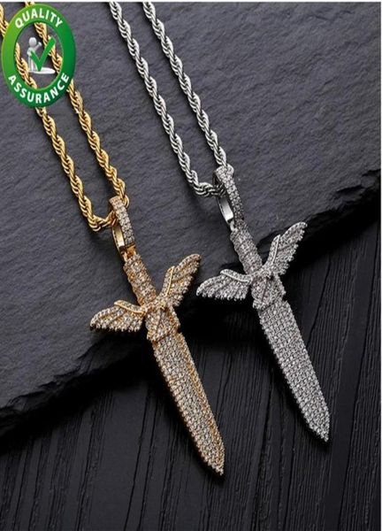 

hip hop jewelry iced out pendant mens bling diamond angel sword luxury designer necklace gold chain hiphop rapper accessories fash8557141, Silver