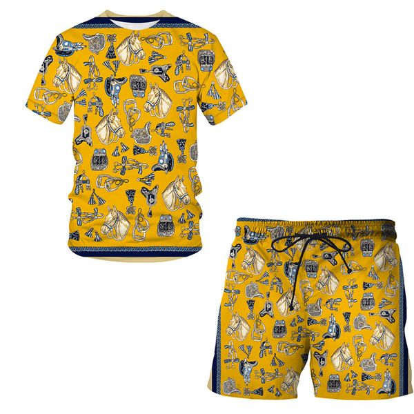 

men's tracksuits luxurious animal pattern printed men's sets tshirts shorts fashion sportswear tracksuit o neck short sleeve mens, Gray