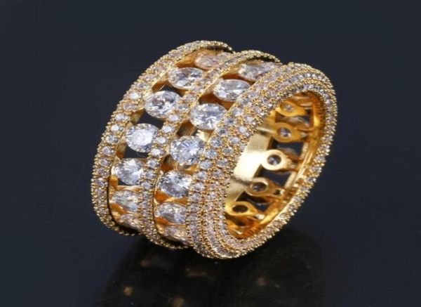 

hip hop double row ring iced out rings micro pave cubic zircon promise diamond finger rings luxury designer brand personality gift4410799, Silver