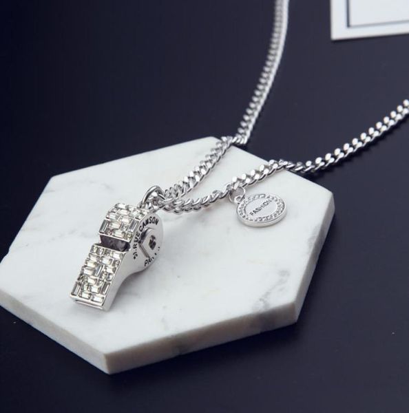 

new trend korean diamond whistle pendant sweater chain whistle necklace female jewelry temperament fashion jewelry long necklace3782225, Silver