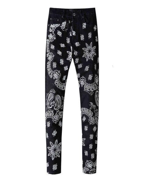

men039s jeans cashew blossom pants print slim fit small foot men039s perforated black jeans casual5992111, Blue