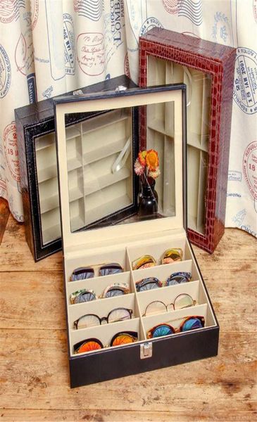 

vivibee 8 storage black pu leather sunglasses tray fashion crocodile brown display case eyeglasses carrying box8487364