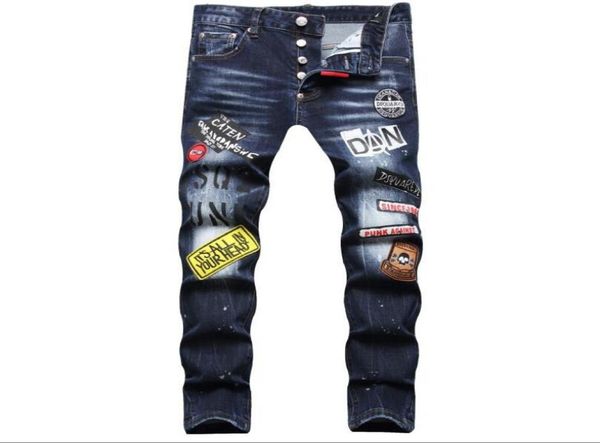 

dsq2 design character style mens jeans slim leg fashion blue pencil denim hole long pants club clothing for male hip hop skinny3795267