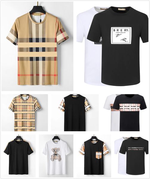 

men's designer t-shirt black and white checkered stripes brand pony print luxury 100% cotton anti-wrinkle couple street hip hop short s, White;black