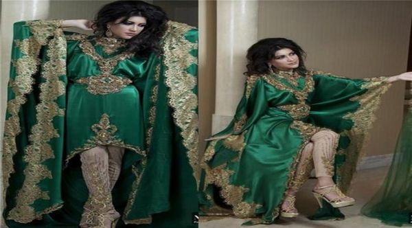 

2016 muslim evening dresses gold lace appliques high neck long sleeves green vestidos hi lo party middle east abaya dubai kaftan b2160163, Black;red
