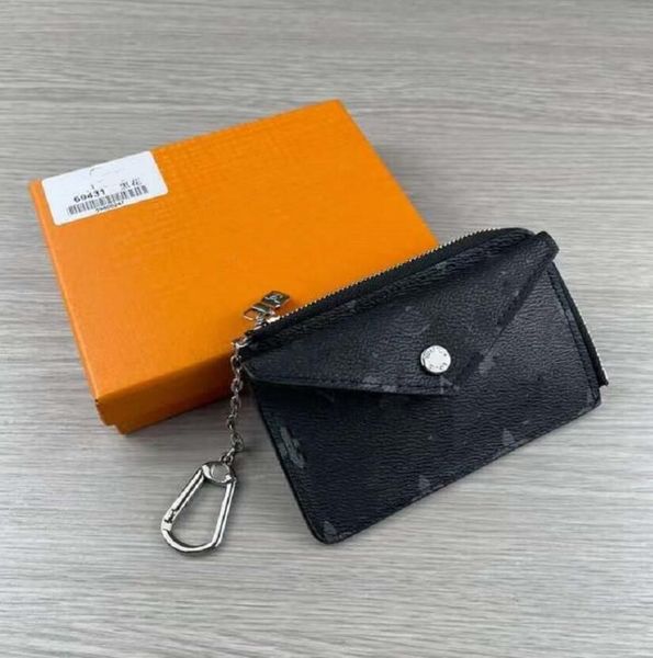 

leather coin purse black flowers wallet classic man women key pouch chain bag with dust bags and box, Brown;gray