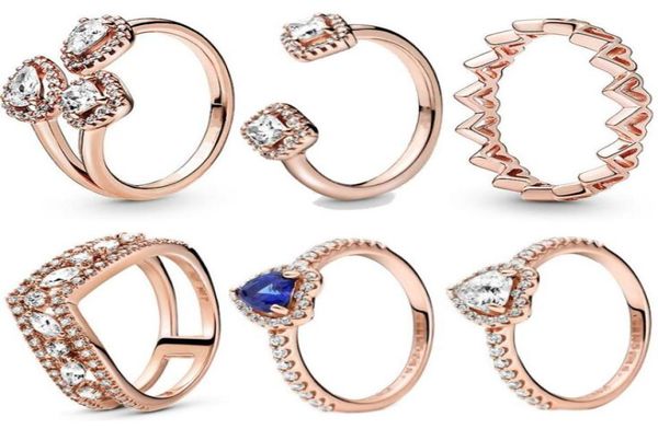 

2021 spring pandora ring 925 sterling silver rose golden love shaped hollow out gem rings original fashion diy charms jewelry for 8669578, Slivery;golden