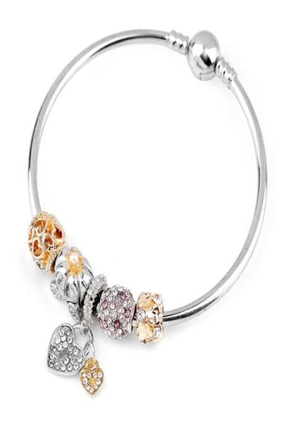 

charm beads bracelets diamond heart pendant bangle charm gold bead as gift diy jewelry with logo5068793, Golden;silver