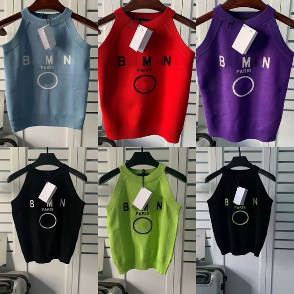 

luxury designer womens knitted jacquard halter letter print balman fashion tank spring and summer wear ins style ice silk fabric, White