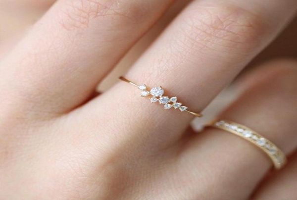 

cluster rings sparkling cz ring for women engagement jewelry anniversary gift gold color fashion 2021 minimal delicate design1292539, Golden;silver