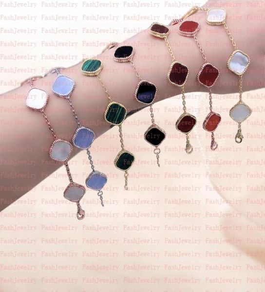

designer classic 4four leaf clover charm bracelets bangle chain 18k gold agate shell motherofpearl for womengirl wedding mothe8451614, Black