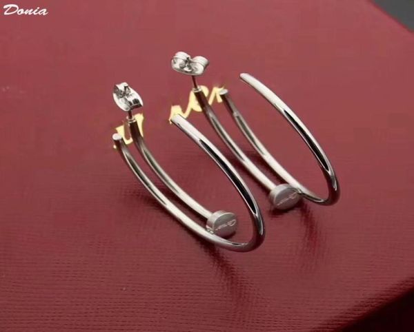 

donia jewelry luxury stud european and american fashion nail titanium steel threecolor creative designer earring gift with box3100225, Golden;silver