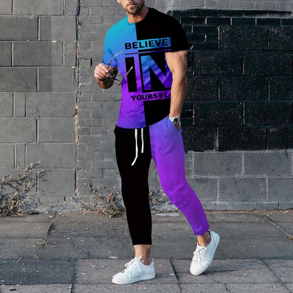

men's tracksuits fashion short sleeve t shirt trousers set sportswear 2 piece streetwear 3d printed casual suit trendy gym tracksuit 23, Gray