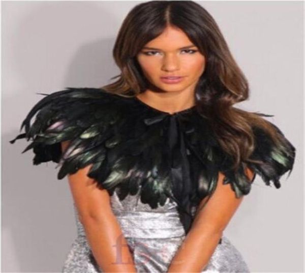 

faux fur bridal jacket black green feather furs collar cape shawls wrap fringe party evening dress fur capes4380613, White