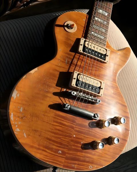 

custom slash 5 afd murphy aged signed appetite for destruction flame maple heavy relic electric guitar one piece mahogany bod