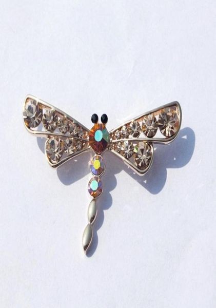 

new lovely dragonfly brooches multicolor rhinestone fashion brooches pins for coats scarf accessories 18k gold plated jewelry whol8020517, Gray