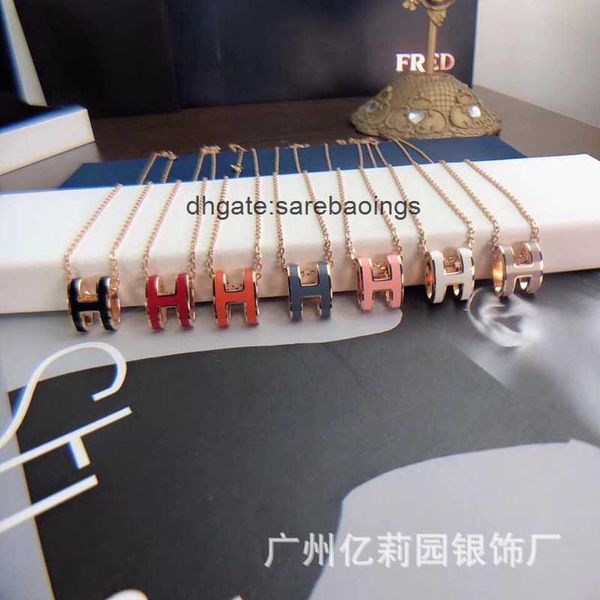 

aher max designer luxury high version h necklace cnc mini letter 18k rose gold enamel pendant with collarbone chain female v, Silver