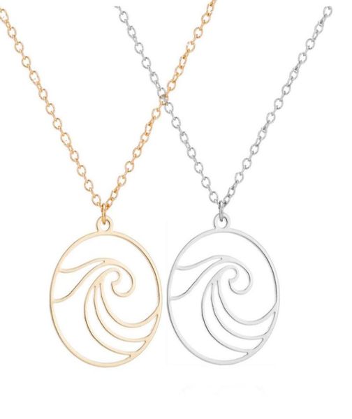 

whole 10pclot big wave stainless steel pendant necklace simple round sporty necklaces women girls men nautical memorial jewel1318620, Silver