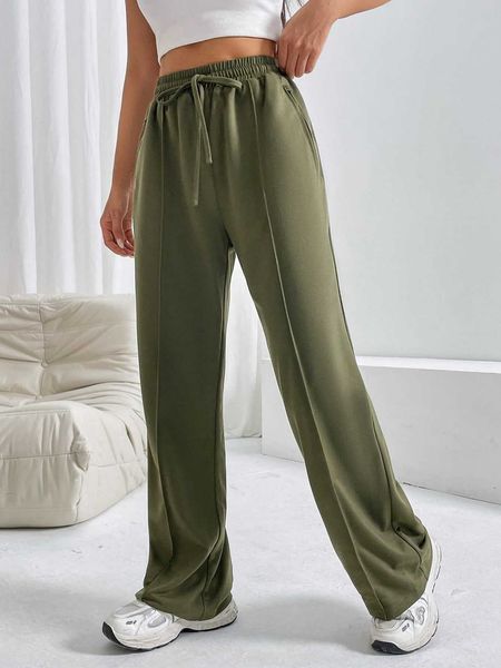 

women's solid drawstring waist sweatpants, White