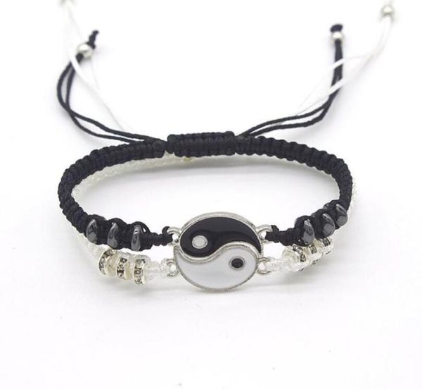 

couple charm bracelets leather cord braid chain bracelet chinese tai chi alloy pendant twopiece woven lover gift8778133, Golden;silver