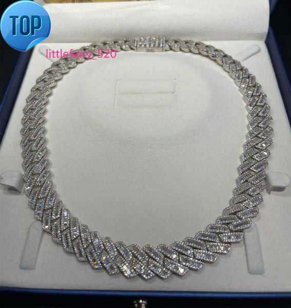 

pendant necklaces kibo hip hop jewelry 18mm 925 silver vvs baguette moissanite diamond cuban link chain