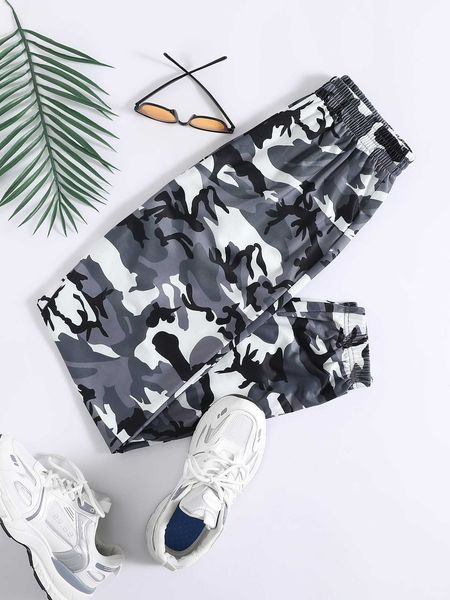 

women's camo elastic waist sweatpants, White