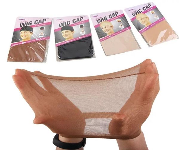 

2pcslot hair extensions wig cap polyester elastic thin mesh stocking fabric soft hairnets8885355, Black;brown