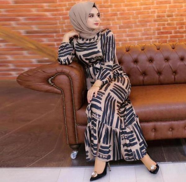 

spring and autumn new printed waist swing elegant dress long casual3726717, Black;gray