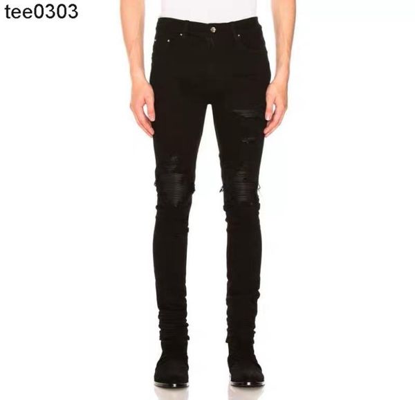 

fashion brand jeans slp amirs mx1 split leather classic perforated jeans men039s and women039s high street fog2736711, Blue