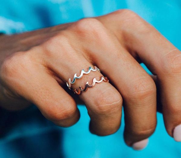 

2020 women fashion simple ocean wave rings design finger ring for women jewelry gift for girl whole3006808, Silver